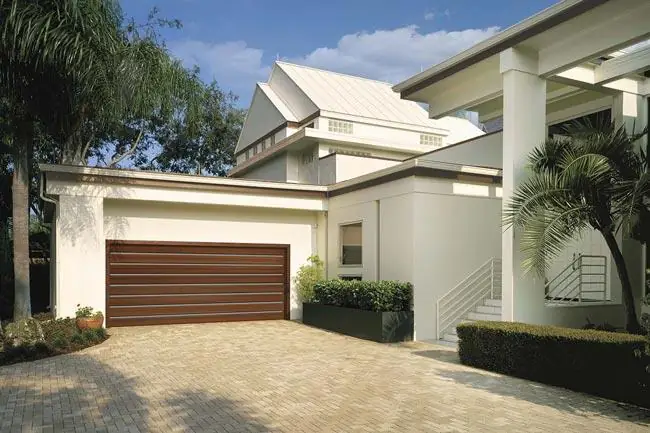 Modern wood garage door by Clopay