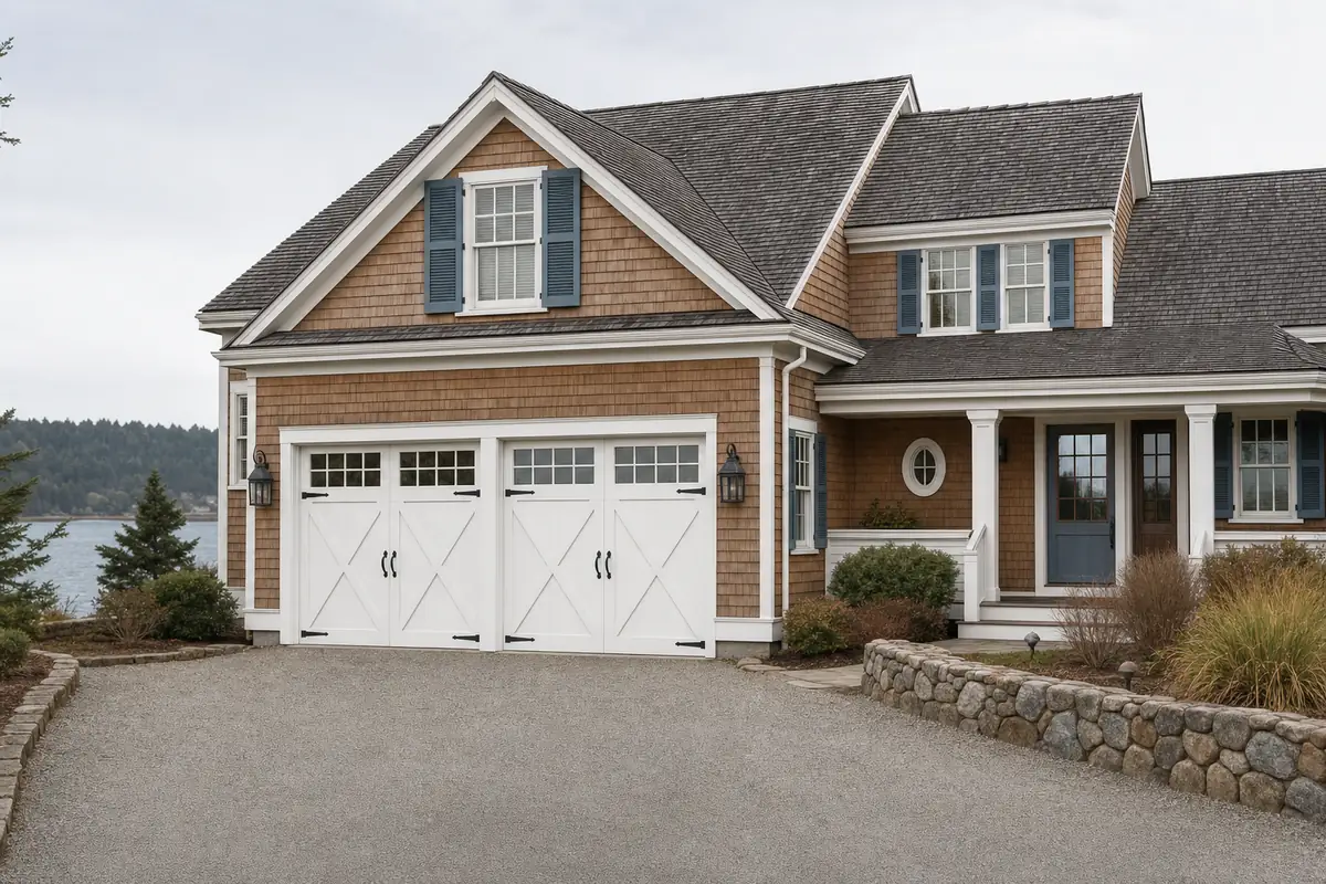 A painted carriage-house garage door on a Vancouver home