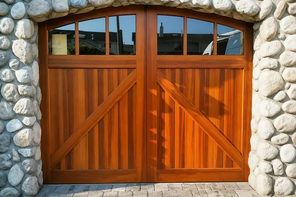 Cedar Overlay Reserve Collection Custom Wood Garage Door. This custom garage door was designed to complement a very unique home - everything