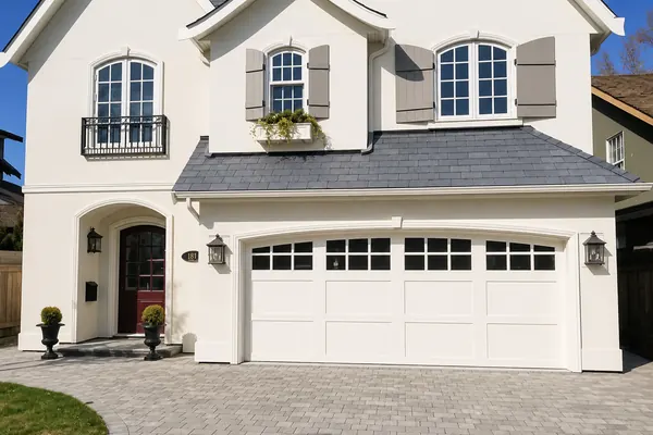 Perfect complement to this fully custom home - Clopay Semi-Custom wood garage door, in a custom paint colour to match the home.