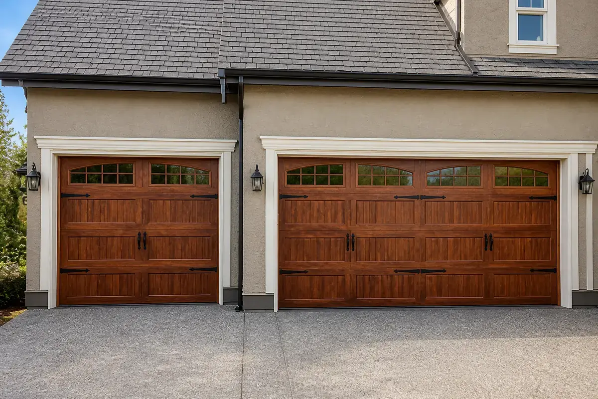 The finished two-car Clopay carriage-house door at Henry and Lisa's